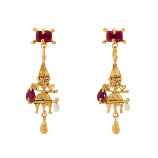 Ruby and pearl clown earrings by Ruby Jack